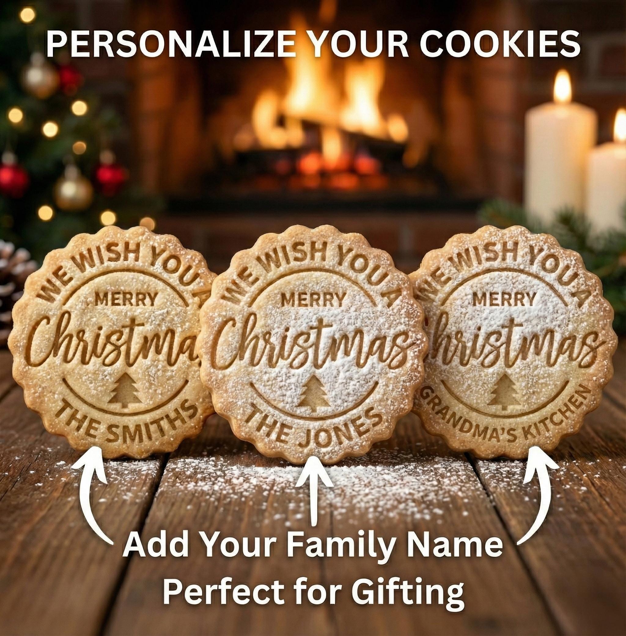 Personalized Cookie Cutter Stamp, Custom Family Name, Christmas Cookie Cutters, Baking Gift