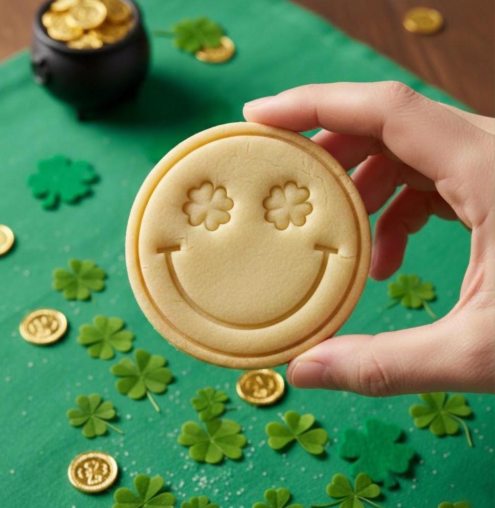 Smile Face St. Patrick's Day Cookie Cutters, Luck Cookie Cutter, Shamrock Cookie Stamp, Lucky Patrick’s Day, Patrick’s Day Cookie Cutter