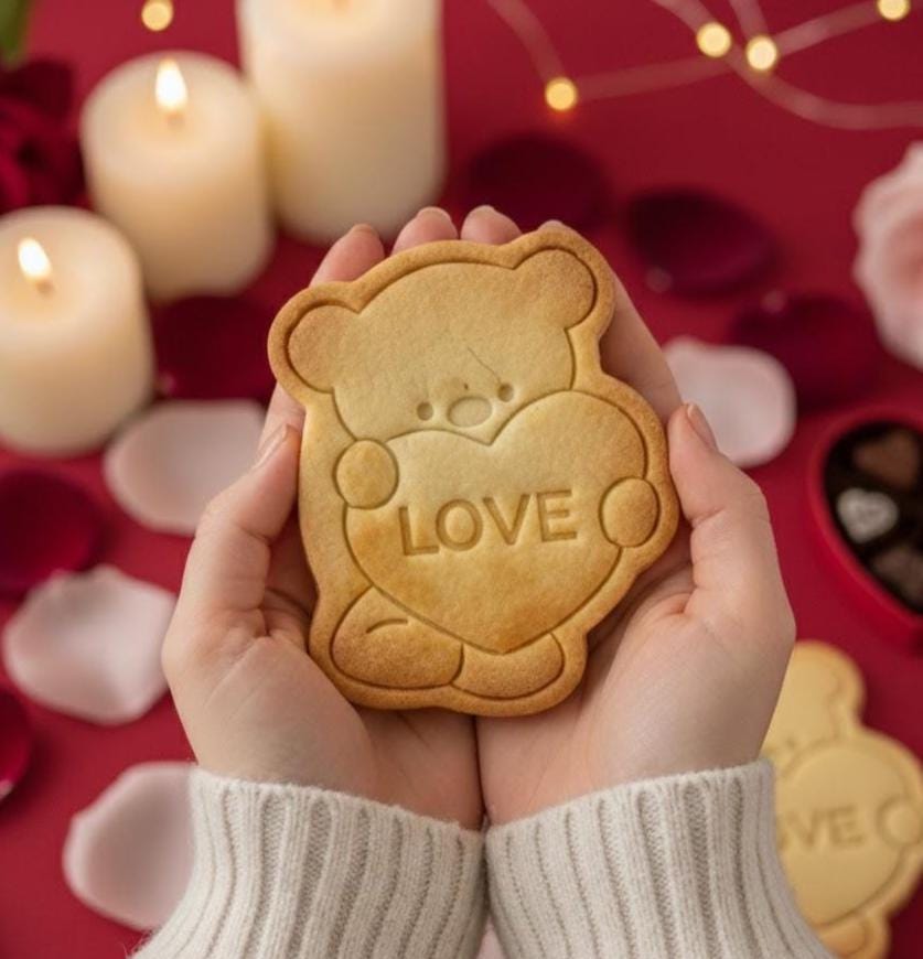 Bear Love Valentine’s Day Cookie Cutter, Clay Cutter, Coquette Valentine Stamp Cutter, Heart Cutter, Cookie Baking, Valentine’s Gifts