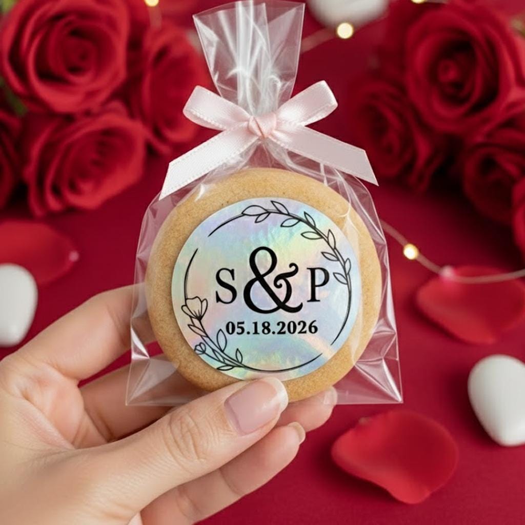 Labels on a Roll with Your Logo or Image, Custom Silver Sticker, Hologram Sticker, Personalized Wedding, Wedding Baking, Baking Sticker