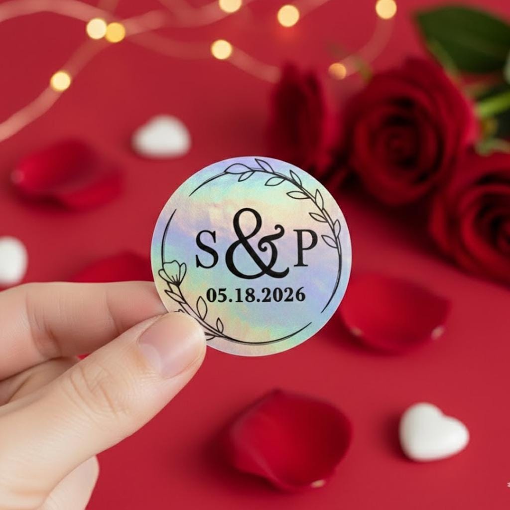 Labels on a Roll with Your Logo or Image, Custom Silver Sticker, Hologram Sticker, Personalized Wedding, Wedding Baking, Baking Sticker