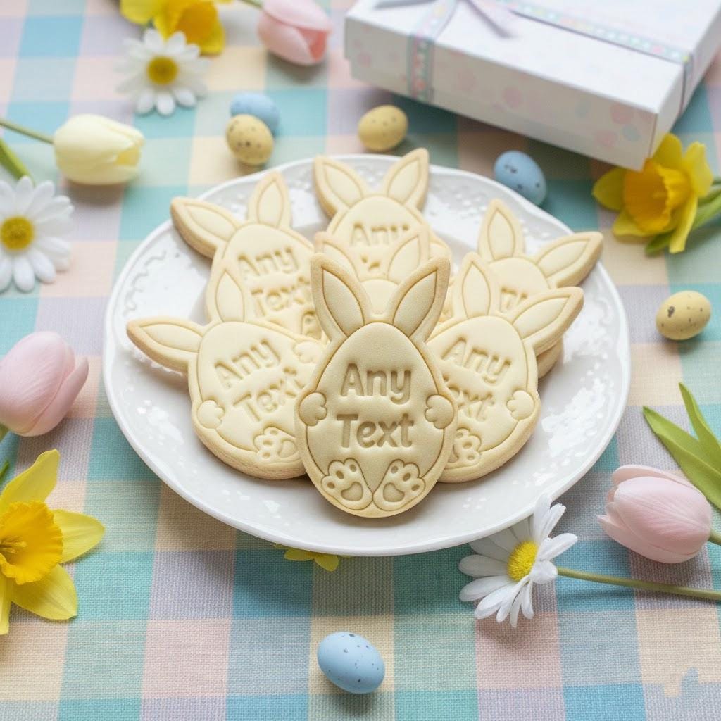 Custom Any Text Eggs With Rabbit Easter Cookie Cutter Stamp, Personalized Cookie, Easter Day Gifts, Bunny Cutter, Easter Baking