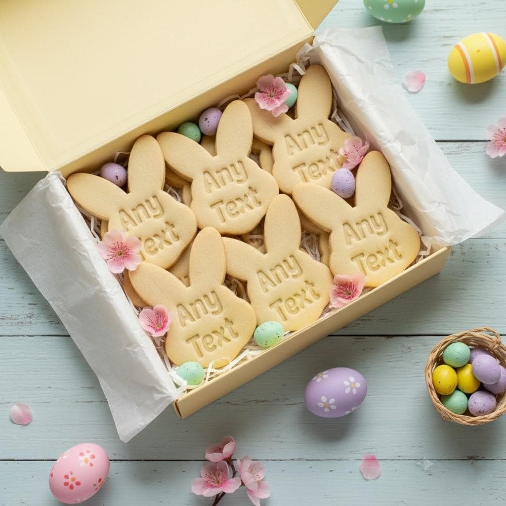 Custom Any Text With Rabbit Easter Cookie Cutter Stamp, Personalized Cookie Stamp, Easter Gifts, Easter Baking, Any Text Easter
