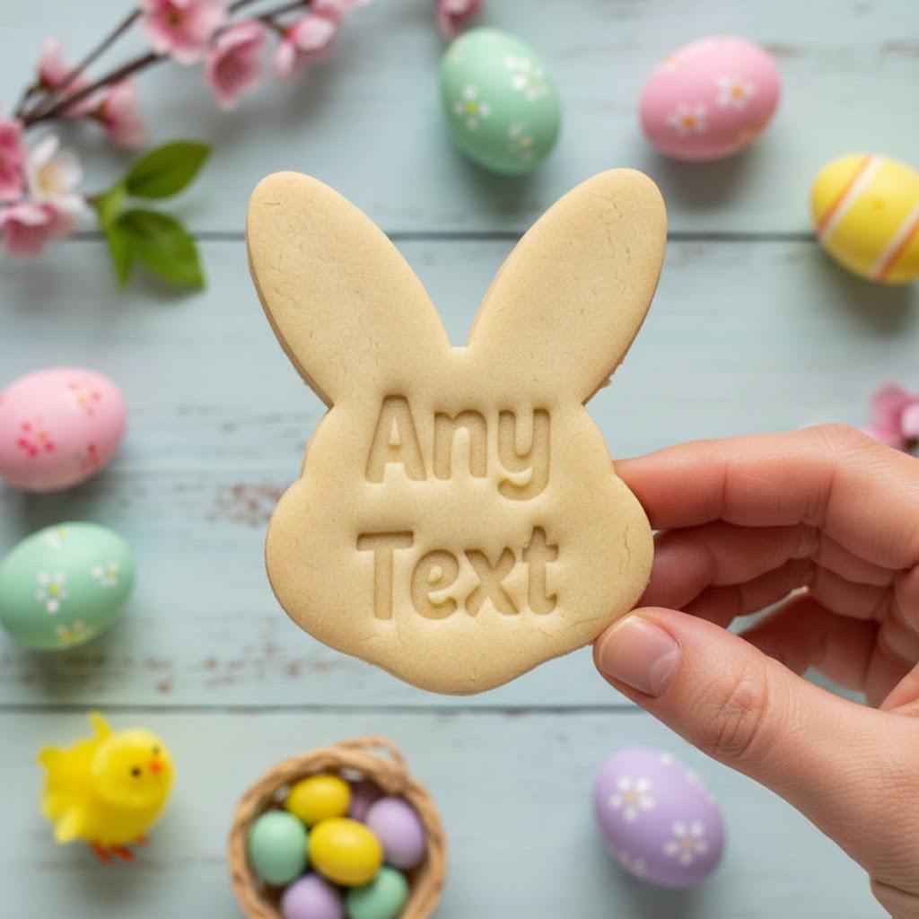 Custom Any Text With Rabbit Easter Cookie Cutter Stamp, Personalized Cookie Stamp, Easter Gifts, Easter Baking, Any Text Easter
