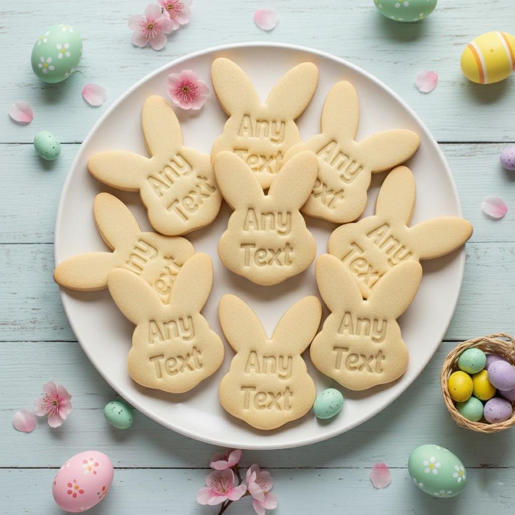 Custom Any Text With Rabbit Easter Cookie Cutter Stamp, Personalized Cookie Stamp, Easter Gifts, Easter Baking, Any Text Easter