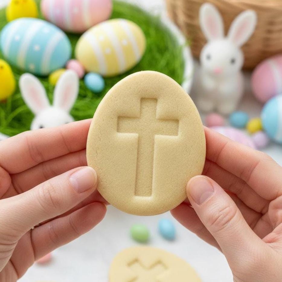 Egg Cross Easter Cookie Cutter Stamp, Easter Day Gifts, Easter Baking, Rabbit Cookie, Cross Clay Cutter, Cross Stamp Cookie
