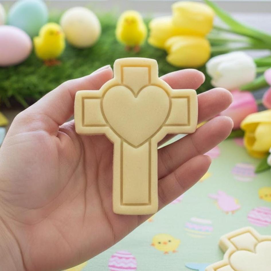 Cross With Heart Easter Cookie Cutter Stamp, Easter Custom Cookie, Easter Gifts, Bunny Cutter, Easter Baking, Cross Cutter, Fondant Cutter