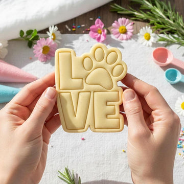 Love with Puppy Footprint Cookie Cutter, Love Dog Paw Cutter, Dog Paw Cookie Cutter, Animal Cutter Stamp Set, Custom Cookie, Animal Gifts