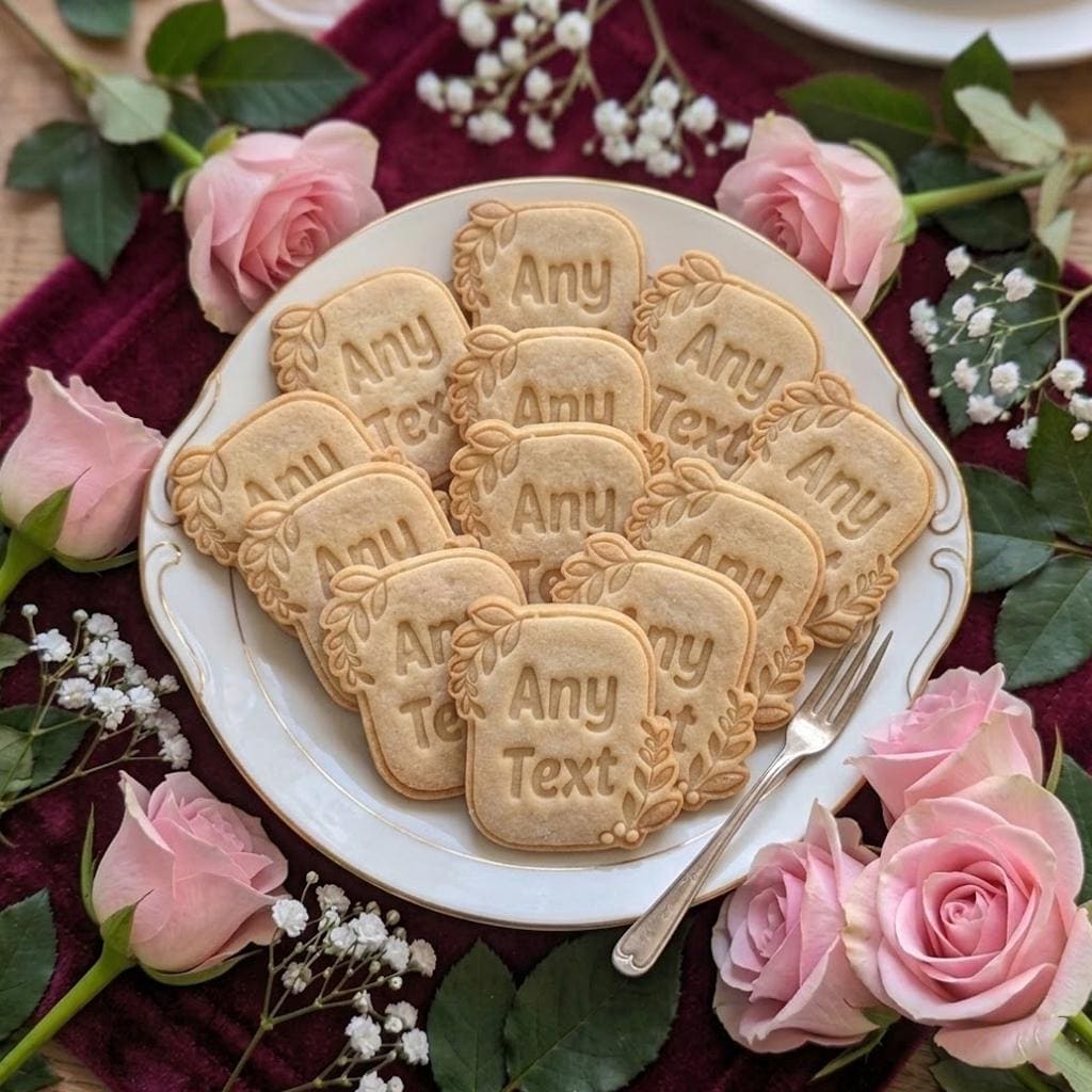 Any Text Custom With Floral Cookie Cutter & Stamp, Custom Cookie Cutter, Custom Wedding, Cookie Stamp, Fondant Cutter, Mother day Gifts
