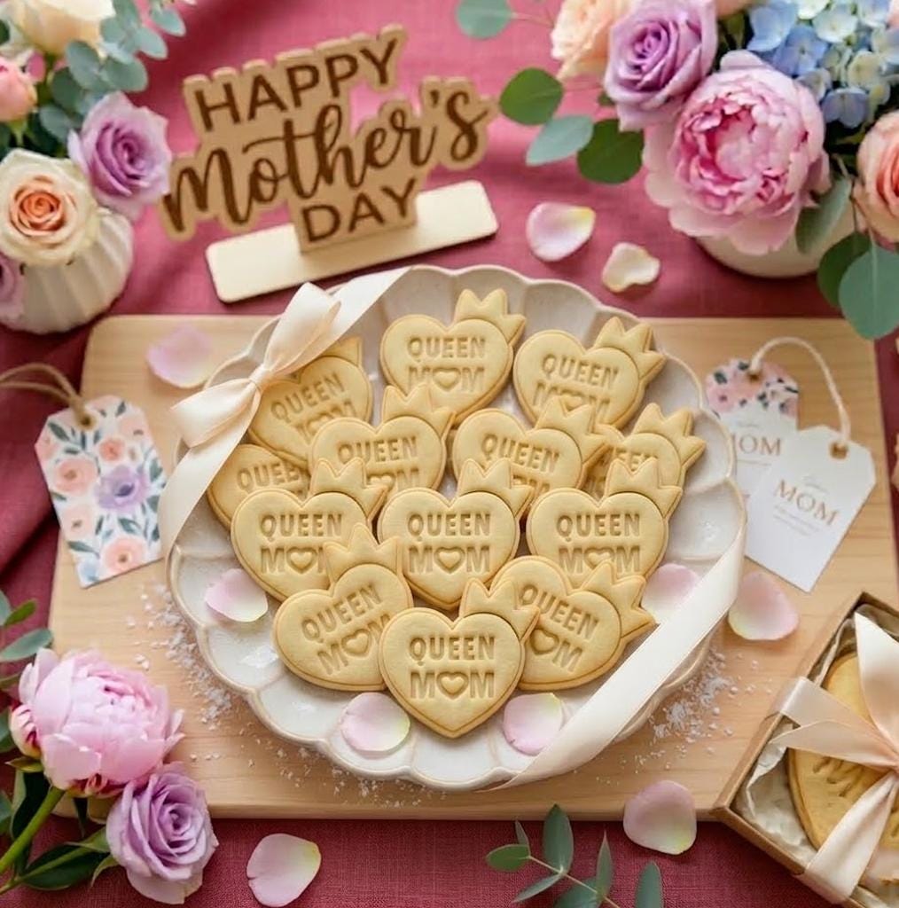 Queen Mom with Heart Cookie Cutter & Stamp, Mom Cookie Cutter, Best Mom Ever, Cookie Stamp, Fondant Cutter, Mother day Gifts, Gift For Mom