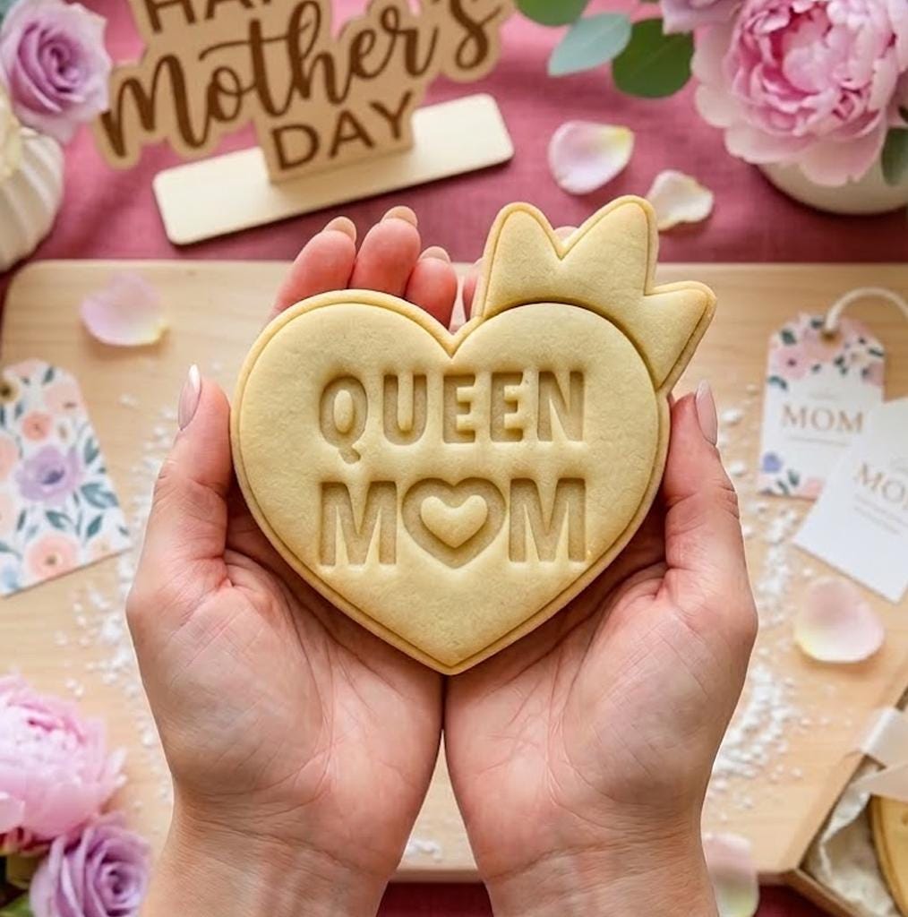 Queen Mom with Heart Cookie Cutter & Stamp, Mom Cookie Cutter, Best Mom Ever, Cookie Stamp, Fondant Cutter, Mother day Gifts, Gift For Mom