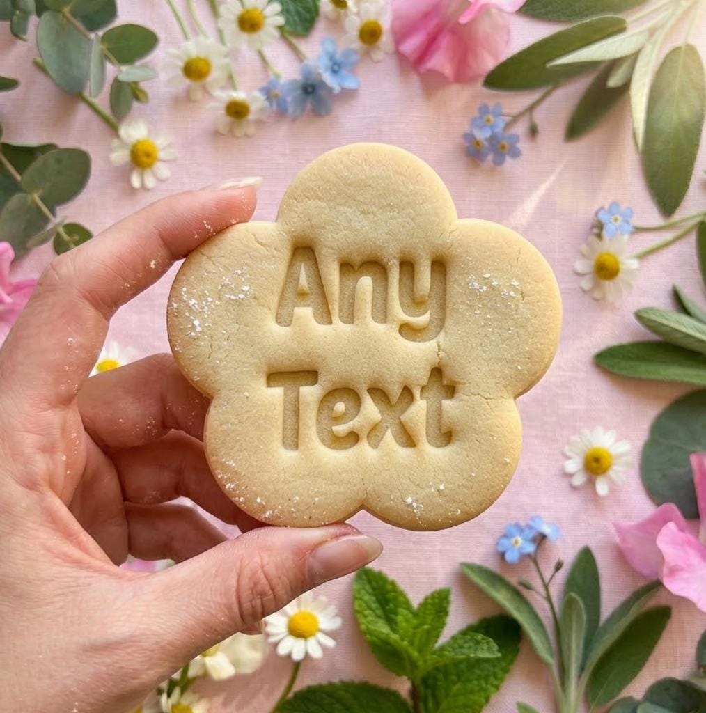 Custom Any Text Flower Cookie Cutter & Stamp, Custom Wedding, Personalized Any Text Words, Custom Fondant Cutter, Clay Cutter, Flower Cutter