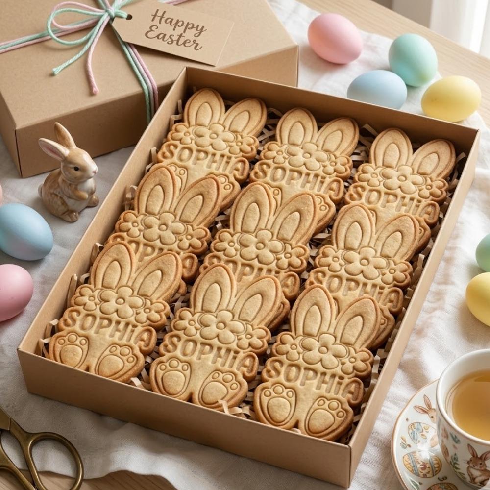 Personalized Bunny Cookie Cutter & Stamp, Custom Name Easter Bunny Cookie Stamp, Easter Bunny Cookie Cutter, Rabbit Cookie Cutter