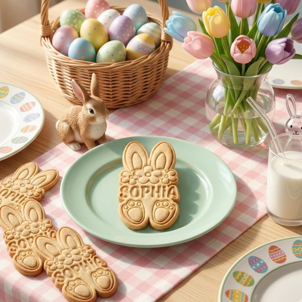 Personalized Bunny Cookie Cutter & Stamp, Custom Name Easter Bunny Cookie Stamp, Easter Bunny Cookie Cutter, Rabbit Cookie Cutter