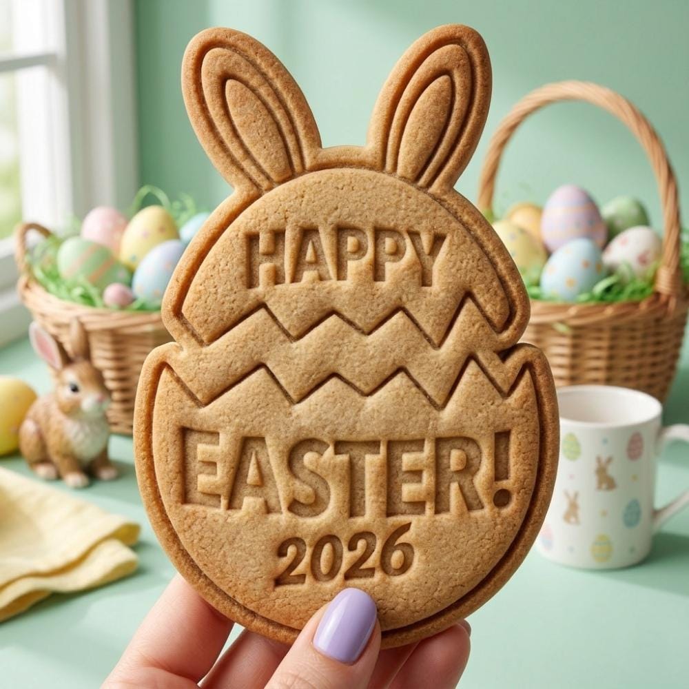 Happy Easter Cookie Cutter & Stamp, Easter Egg Bunny Cookie Cutter, Easter 2026 Cookie Stamp, Bunny Ear Egg Cookie