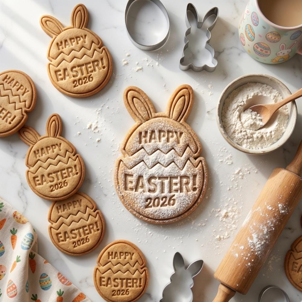 Happy Easter Cookie Cutter & Stamp, Easter Egg Bunny Cookie Cutter, Easter 2026 Cookie Stamp, Bunny Ear Egg Cookie