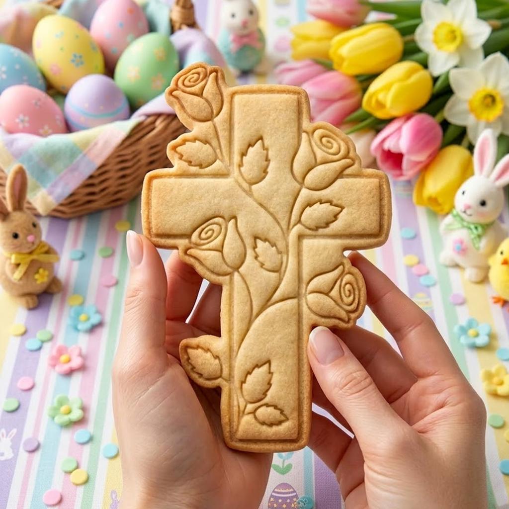 Cross with Rose Floral Cookie Cutter Stamp, Easter Day Gifts, Bunny Easter, Easter Baking, Rabbit Cookie, Rabbit Easter Cookie, Cross Cutter