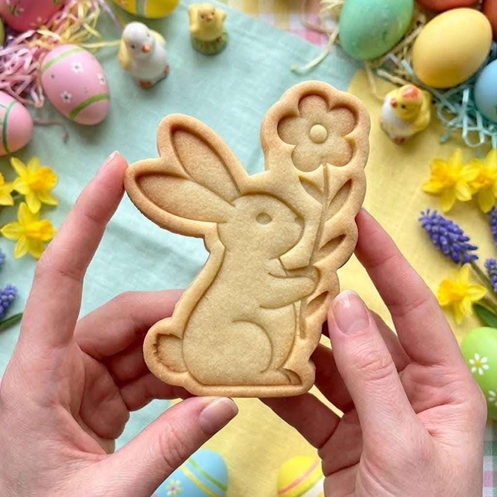 Bunny With Floral Easter Cookie Cutter Stamp, Easter Day Gifts, Bunny Cutter, Easter Baking, Rabbit Easter Cookie, Rabbit Clay Cutter