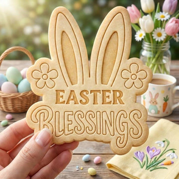 Easter Blessings Cookie Cutter & Stamp, Religious Bunny Cookie Stamp, Christian Cookie Cutter, Spring Easter Cookies