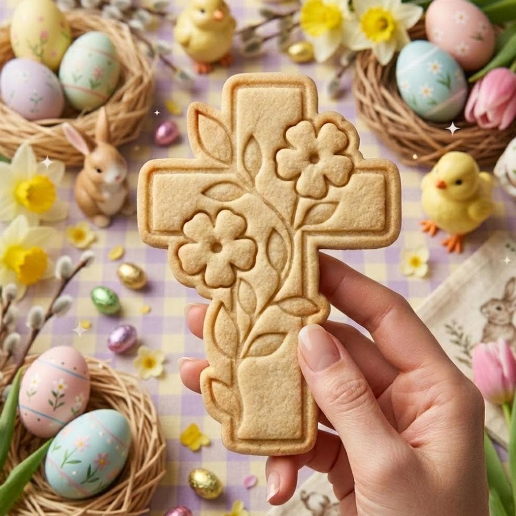 Cross with Flowers Cookie Cutter Stamp, Easter Day Gifts, Bunny Easter, Easter Baking, Rabbit Cookie, Rabbit Clay Cutter