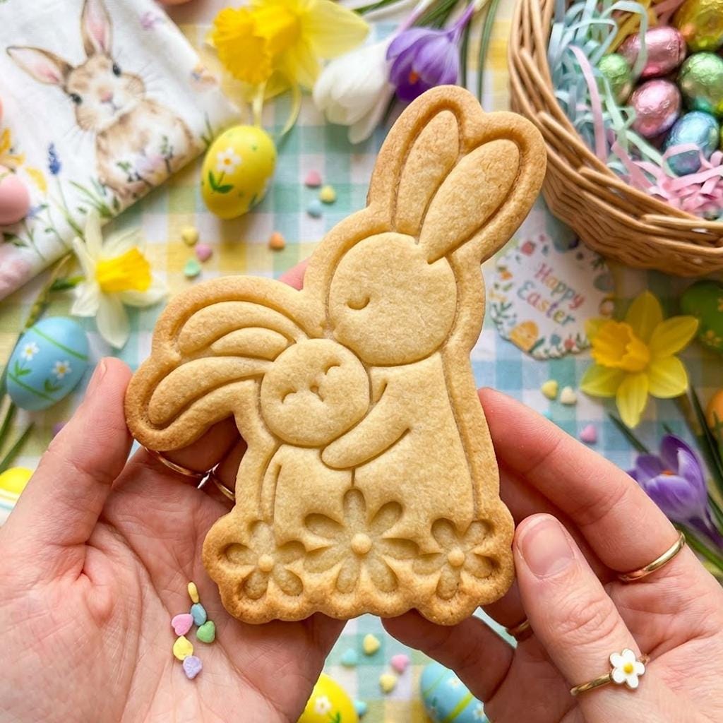 Easter Cute Rabbit Heart Floral Cutter & Stamp, Easter Day Gifts, Bunny Cutter, Easter Baking, Rabbit Easter Cookie, Egg With Rabbit