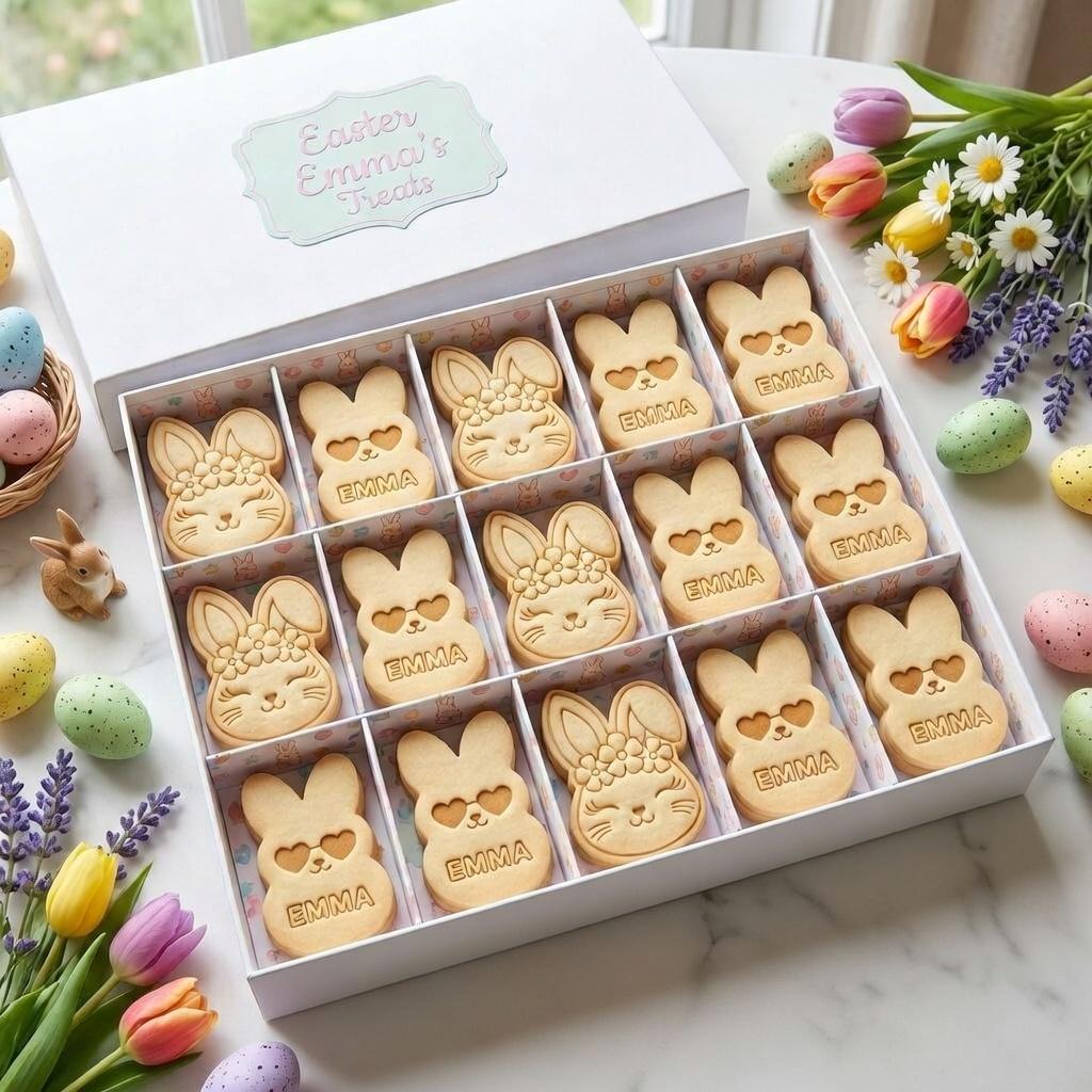 Floral Bunny Face Cookie Cutter and Stamp, Easter Bunny Flower Crown Cookie Cutter, Cute Rabbit Cookie Stamp
