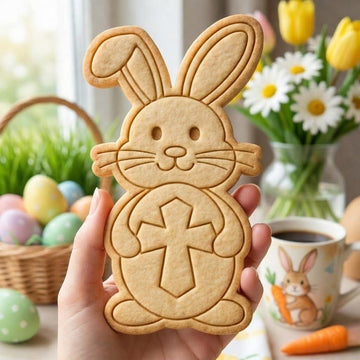 Religious Easter Bunny Cookie Cutter &Stamp, Christian Bunny Holding Cross Cookie Stamp, Faith Easter Cutter, Church Cookies