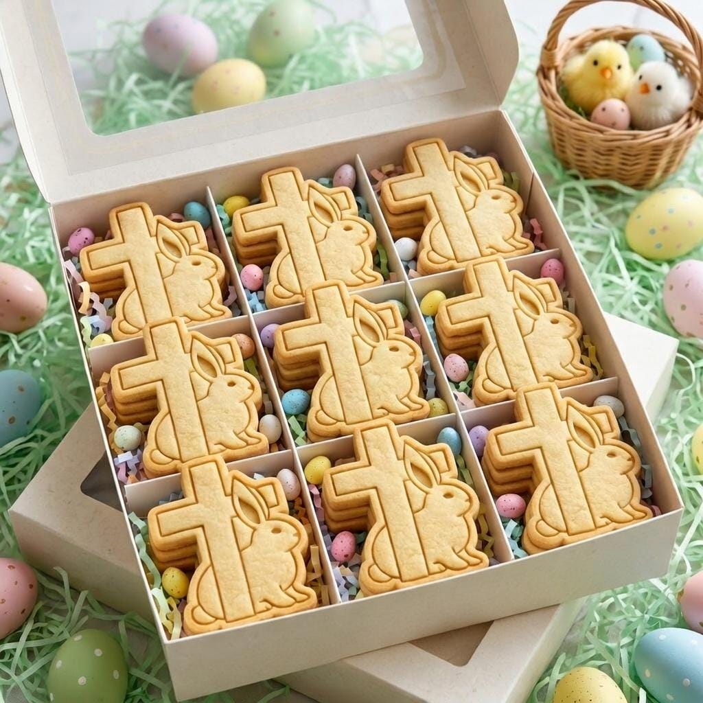 Easter Cross Cookie Cutter & Stamp with Bunny, Religious Easter Cookie Stamp, Christian Bunny Cookie Cutter, Church Easter Gift