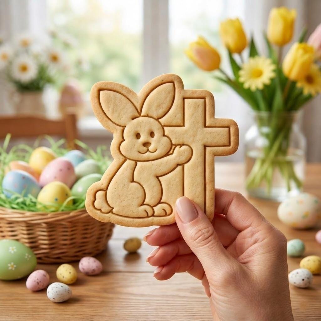 Cross Easter Bunny Cookie Cutter & Stamp, Bunny with Cross Cookie Cutter, Religious Christian Cookie Stamp, Easter Bunny Stamp