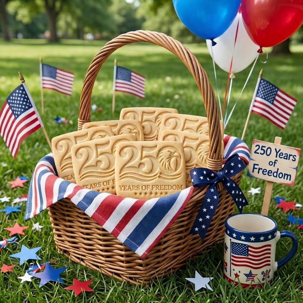 250 Years of Freedom Cookie Cutter & Stamp, Eagle Patriotic Cookie Embosser, USA 1776–2026 Anniversary Stamp, 4th of July Cookie Cutter
