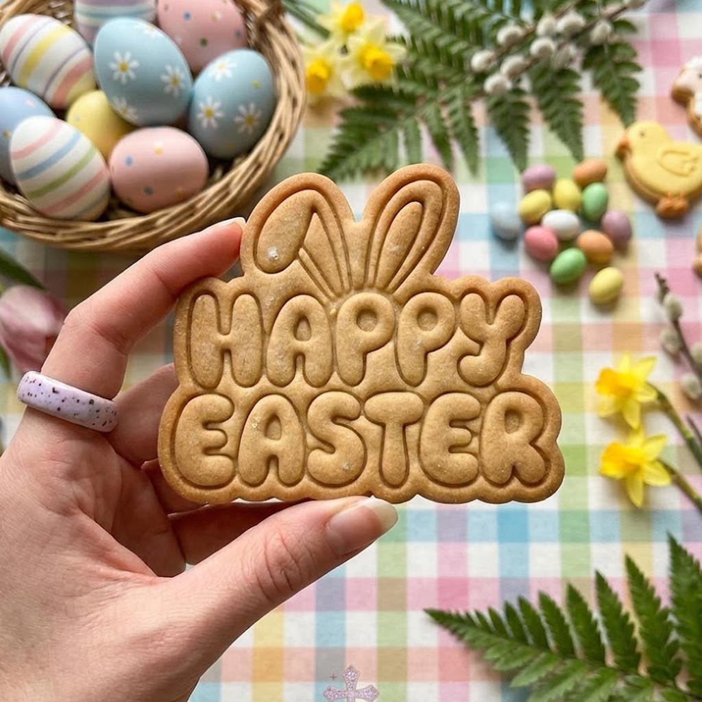 Happy Easter Cookie Cutter Stamp, Bunny Easter Cookie, Easter Day Gift, Bunny Cutter, Rabbit Clay Cutter, Easter Baking
