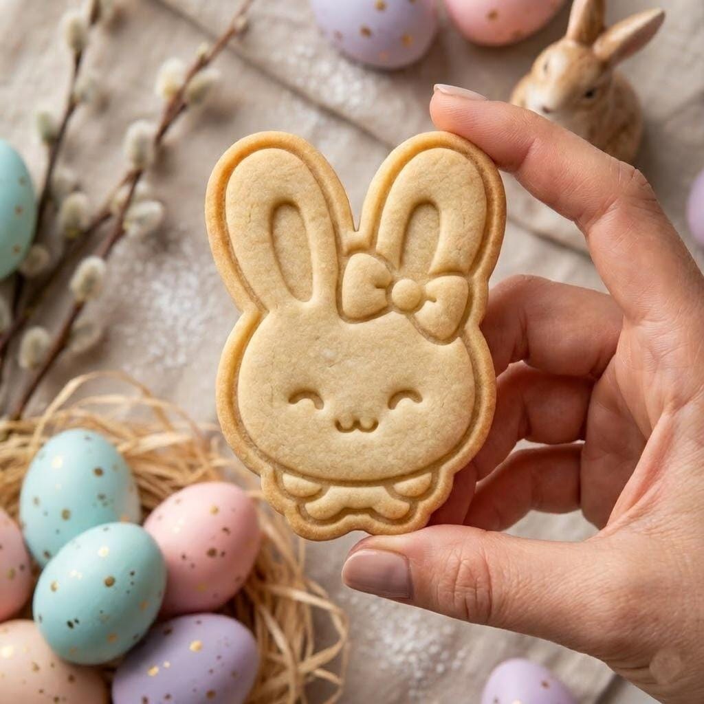 Cute Bunny Cookie Cutter & Stamp with Bow, Easter Bunny Cookie Stamp, Easter Bunny Cookie Cutter