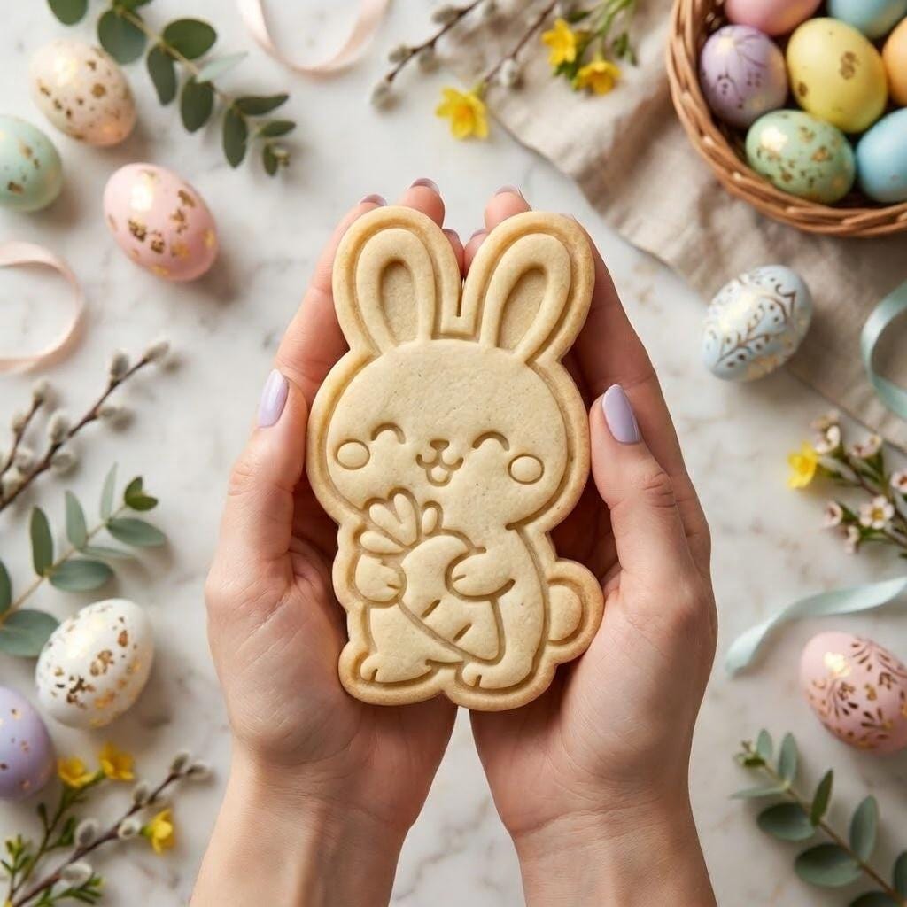 Easter Bunny Cookie Cutter & Stamp, Cute Bunny Holding Egg Cookie Cutter, Easter Cookie Stamp
