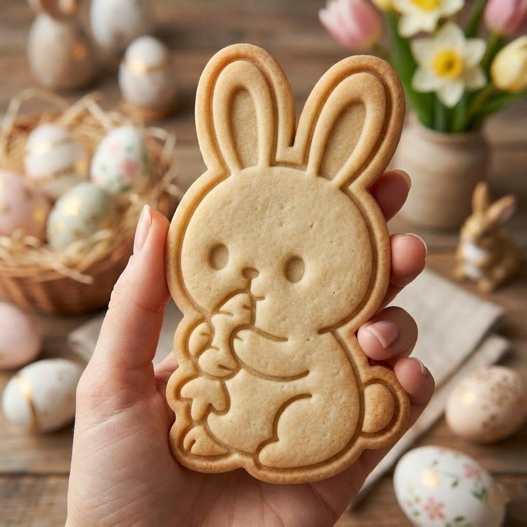 Cute Bunny Carrot Cookie Cutter & Stamp, 3D Easter Rabbit Biscuit Cutter, Spring Baking Cookie Stamp