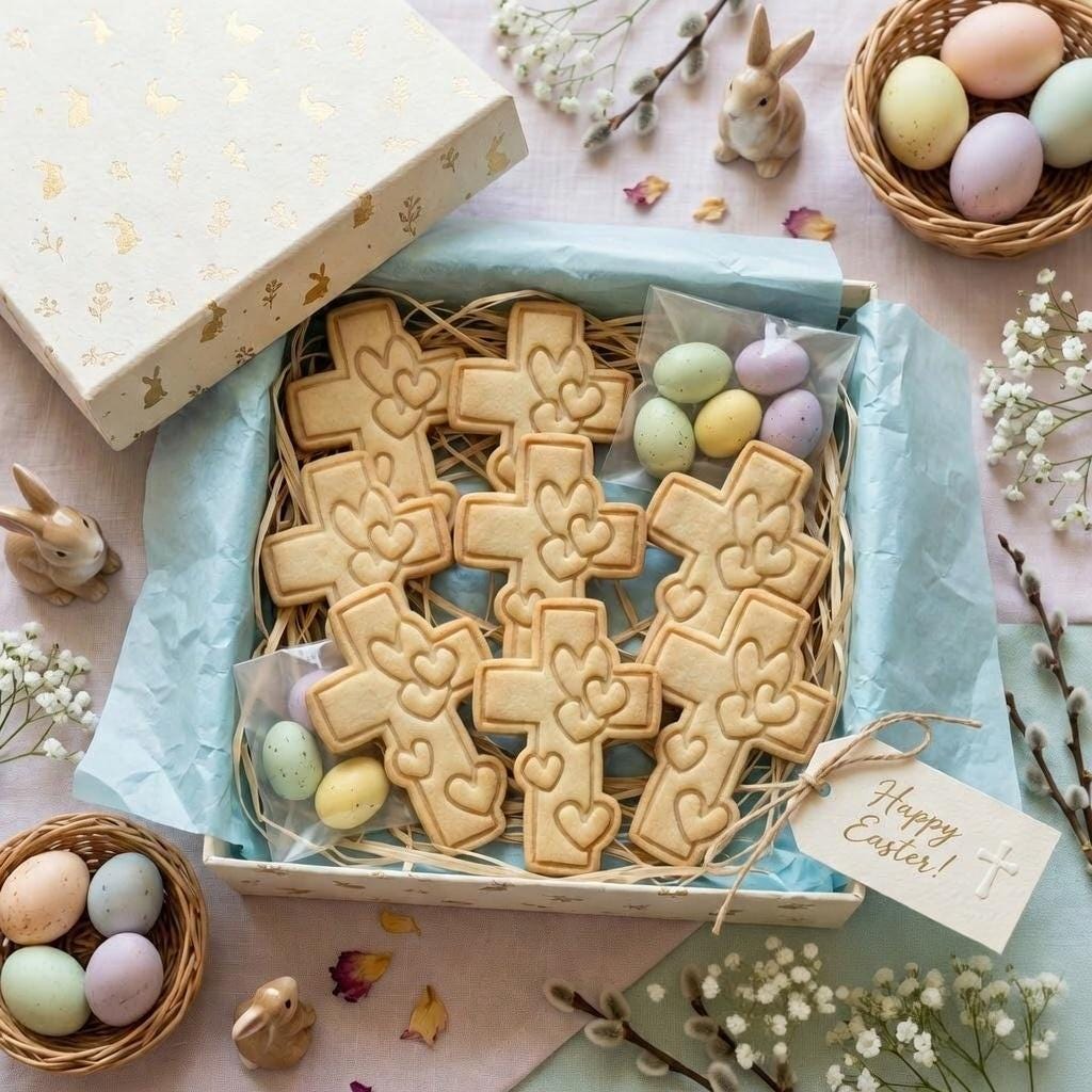 Christian Cross Heart Cookie Cutter & Stamp, Easter Religious Biscuit Cutter, Faith Based Baking Stamp