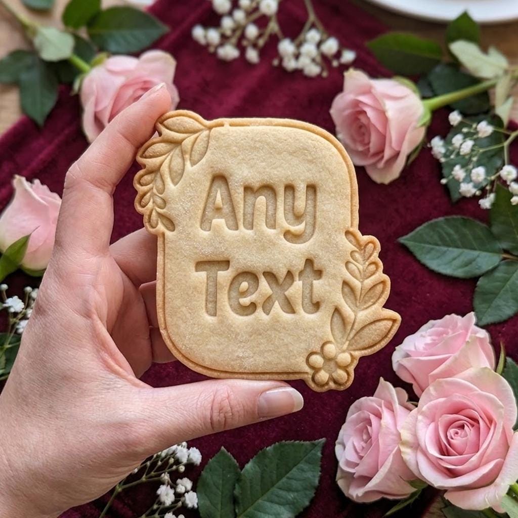 Any Text Custom With Floral Cookie Cutter & Stamp, Custom Cookie Cutter, Custom Wedding, Cookie Stamp, Fondant Cutter, Mother day Gifts