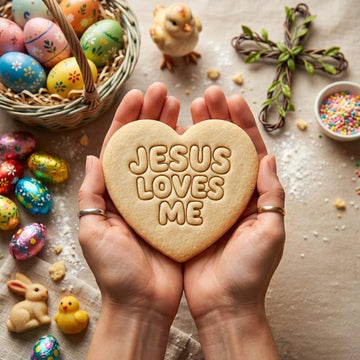 Jesus Loves Me Cookie Cutter and Stamp, Easter Christian Heart Cookie Stamp, Religious Biscuit Cutter