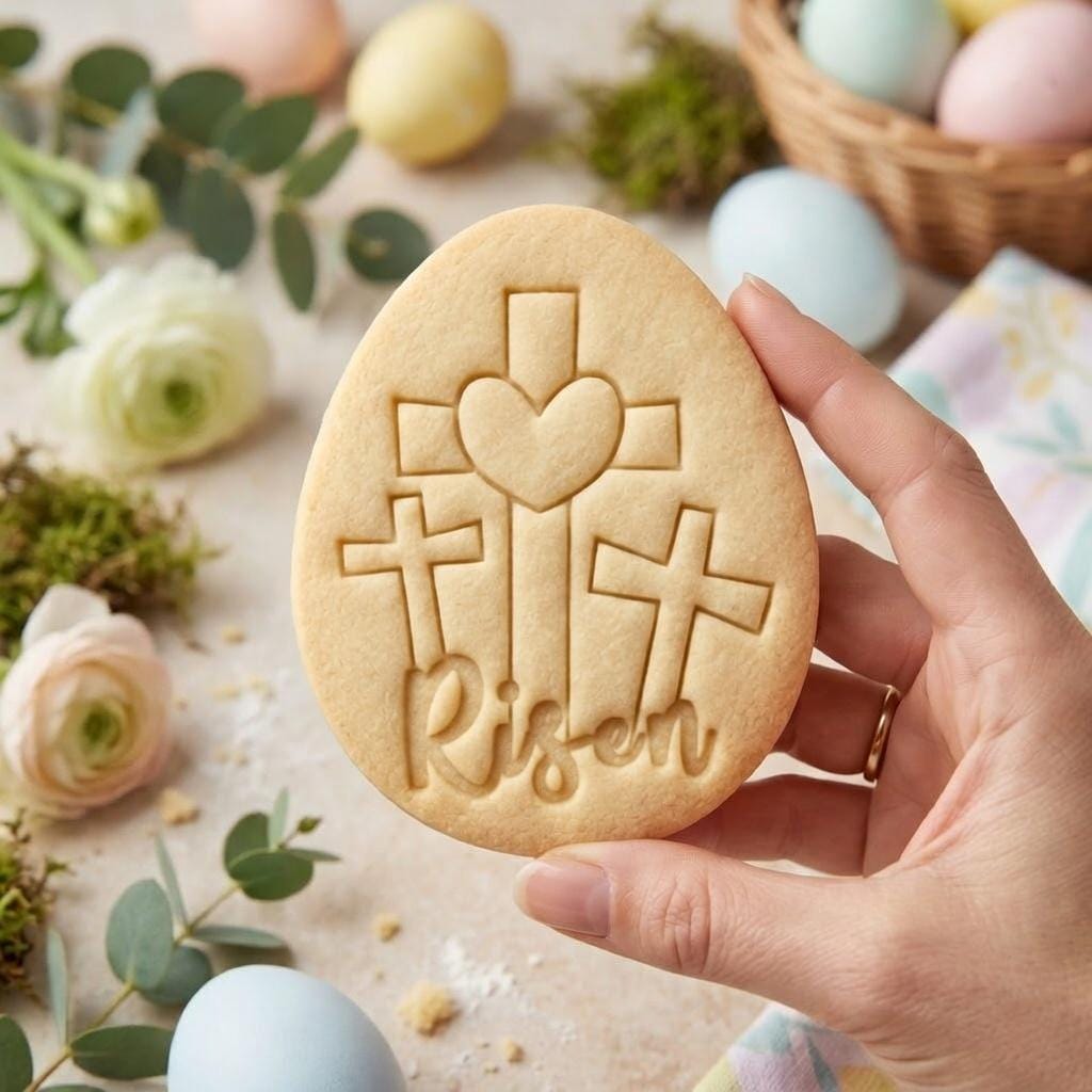 He Is Risen Cookie Cutter and Stamp, Easter Cross Cookie Stamp, Christian Easter Cookie Cutter, Egg Religious Biscuit Stamp