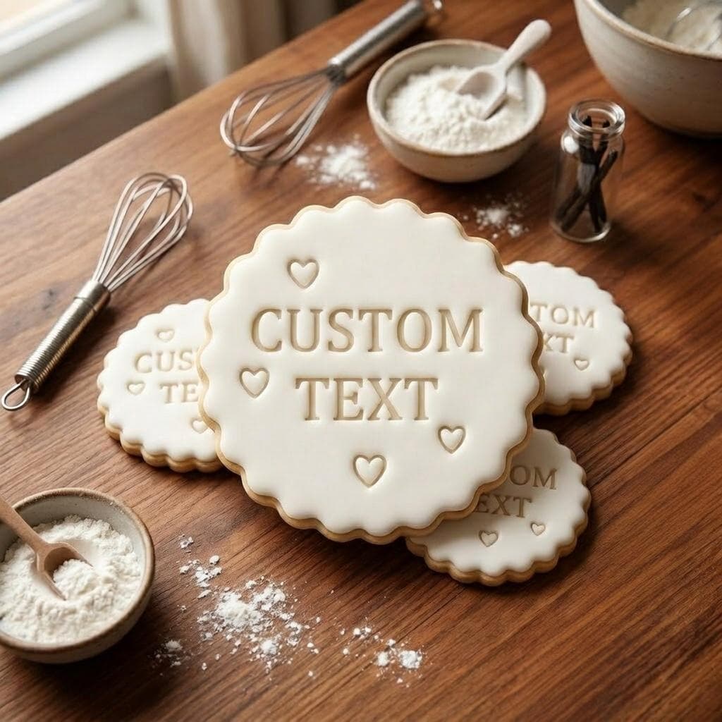Custom Text Cookie Cutter & Stamp, Personalized Anniversary Biscuit Embosser, Custom Special Day Cookie Stamp with Heart