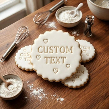 Custom Text Cookie Cutter & Stamp, Personalized Anniversary Biscuit Embosser, Custom Special Day Cookie Stamp with Heart