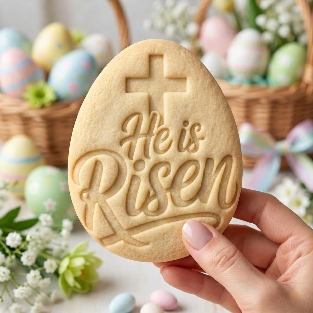 He Is Risen Cookie Cutter & Stamp, Easter Christian Cookie Stamp, Cross Egg Biscuit Cutter for Religious Easter