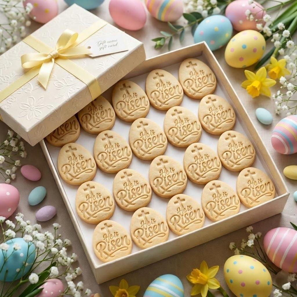 He Is Risen Cookie Cutter & Stamp, Easter Christian Cookie Stamp, Cross Egg Biscuit Cutter for Religious Easter