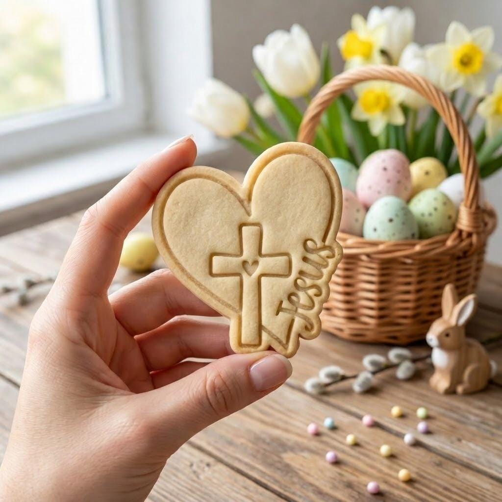 Jesus Cross Cookie Cutter and Stamp, Easter Christian Cookie Stamp, Religious Heart Biscuit Cutter
