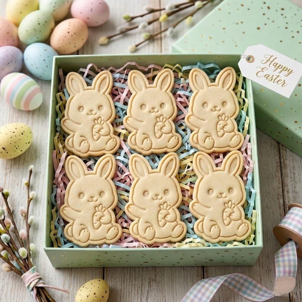 Easter Bunny Cookie Cutter & Stamp, Cute Bunny Holding Egg Cookie Stamp, Rabbit Biscuit Cutter for Easter