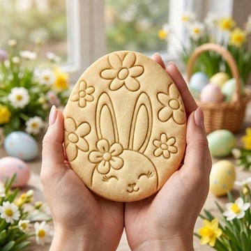Easter Egg Cookie Cutter & Stamp, Bunny Floral Cookie Cutter, Rabbit Egg Biscuit Stamp