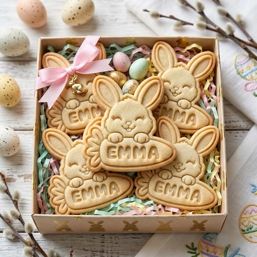 Personalized Easter Bunny Cookie Cutter & Stamp, Custom Name Bunny with Carrot Cookie Stamp, Rabbit Biscuit Cutter