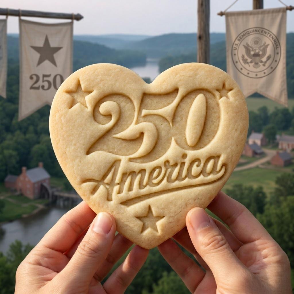 250 America Heart Cookie Cutter & Stamp, USA 250 Anniversary Cookie Stamp, Patriotic Heart Cookie Cutter, 4th of July Baking Gift