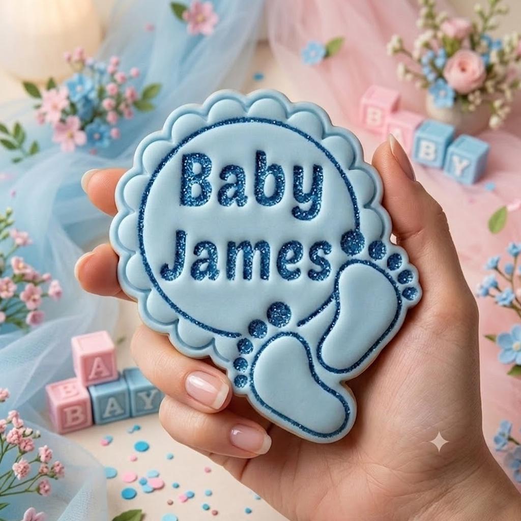 Personalized Name Baby With Feet Custom Cookie Cutter & Stamp, Custom Cookie, Baby Shower Cutters, Cutter Stamp Set, Baby Shower Gift