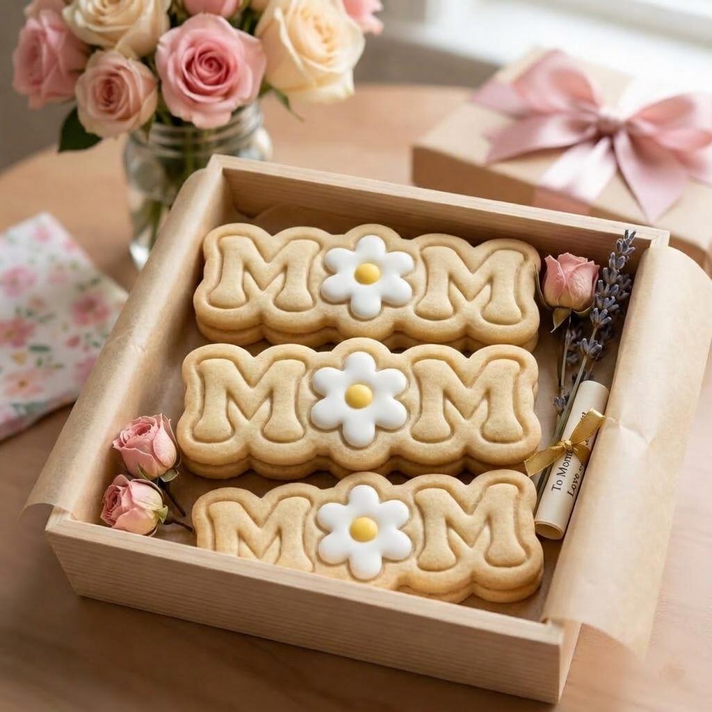 Mom Flower Cookie Cutter and Stamp, Daisy MOM Cookie Cutter Stamp, Mothers Day Biscuit Embosser, Gift for Mom Baking