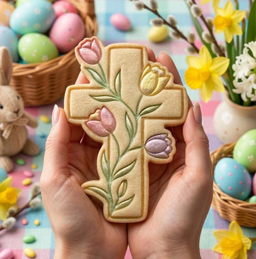 Cross with Tulip Flowers Cookie Cutter Stamp, Easter Day Gifts, Bunny Easter, Easter Baking, Rabbit Cookie, Tulip Cutter, Tulip Easter
